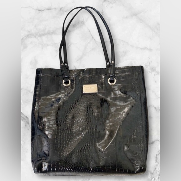 Nine West Handbags - Nine West Black Patent Embossed Alligator Faux Leather Bag/Tote/Satchel